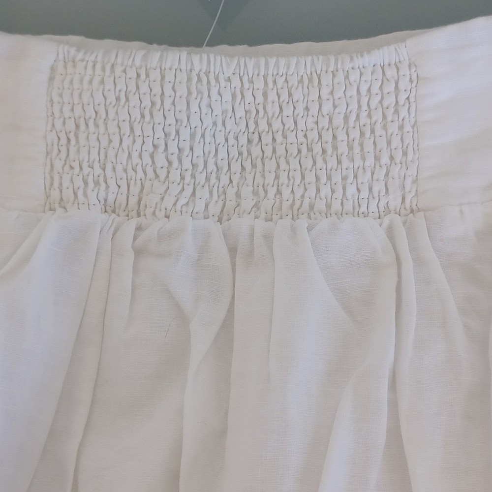 J.McLaughlin White‎ Linen Blend Eyelet Scalloped Hem Tiered Midi Skirt Large NWT - Picture 7 of 14